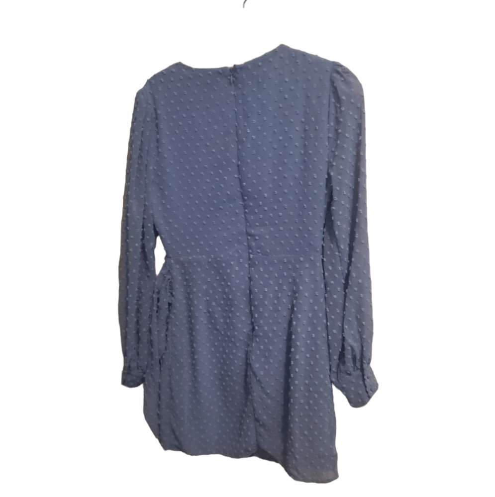 Lulu's Much Love Light Blue Swiss Dot Long Sleeve Tie-Front Mini Dress - Picture 6 of 8